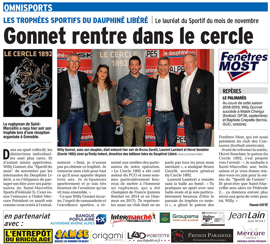 Article Willy Gonnet, capitaine de l'équipe de rugby Article Willy Gonnet, capitaine de l'équipe de rugby