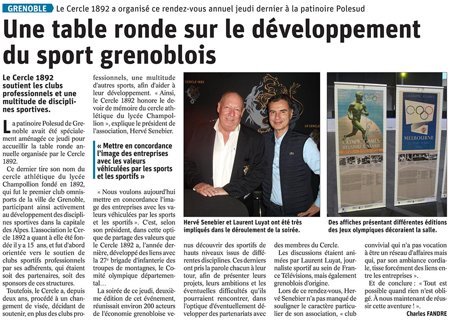 Article table ronde sur le développement du sport grenoblois Article table ronde sur le développement du sport grenoblois